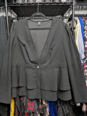 Women's Black Peplum Button Blazer